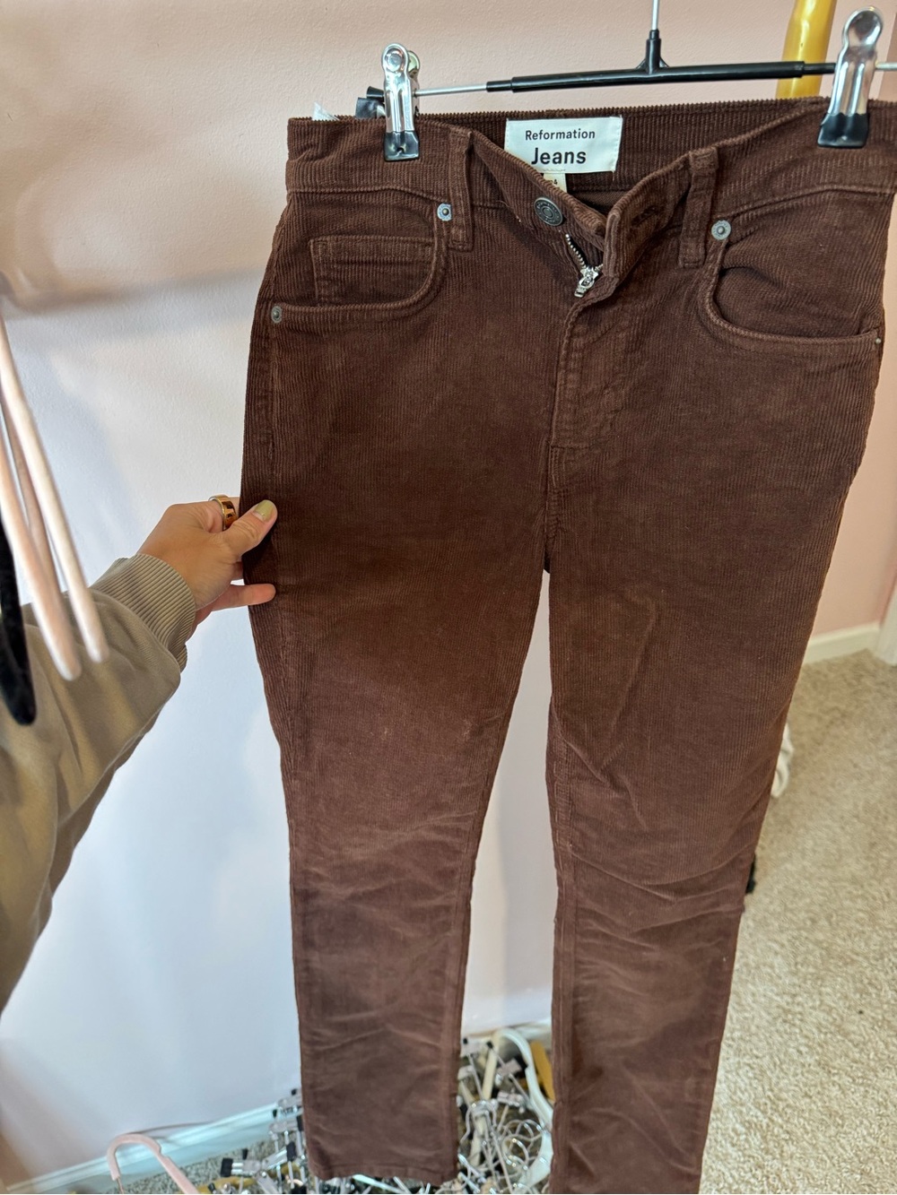 Reformation Men's Corduroy Straight-Leg Pants in Chocolate Brown